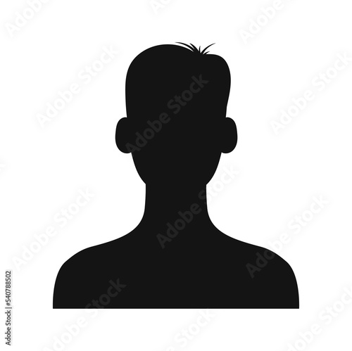 Young boy avatar profile isolated man face black silhouette. Vector college student social media user interface, faceless character, schoolboy pupil