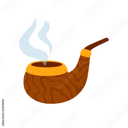 Smoking pipe with fume isolated tobacco pipe cartoon doodle. Vector wooden Sherlock pipe, symbol of tobacco smoking and smoker bad habit
