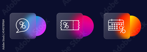 Discount icon set. Discount coupon, black friday, sale. Discount concept. Glassmorphism style. Vector line icon for business