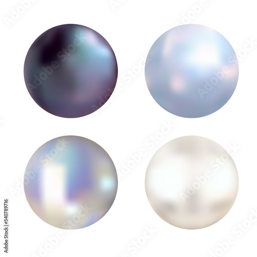 Pearl. White background. Abstract. Black and white pearls. Isolated. Set. Vector. Beautiful illustration.