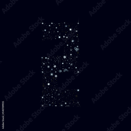 Number two formed by different star stars, space background. 