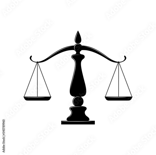 Themis scales isolated law and justice symbol. Vector judicial law balance scale, equality and punishment mascot, retro equality sign