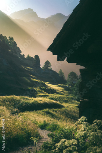 Scenery and Local Cabin from a beautiful Sunrise Hike in Zermatt, Switzerland