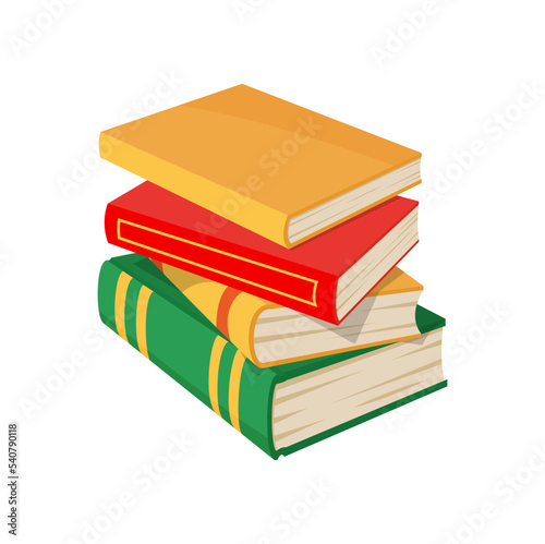 Textbooks in color hardcovers isolated stacked books, cartoon style learning materials. Vector studying reading bibliography objects, bestsellers