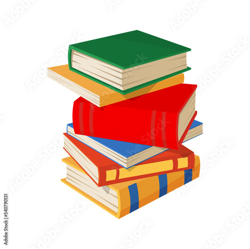 Stacked bestsellers, media studying learning textbooks in flat cartoon style. Vector encyclopedias or brochures in hardcover, bibliography literature
