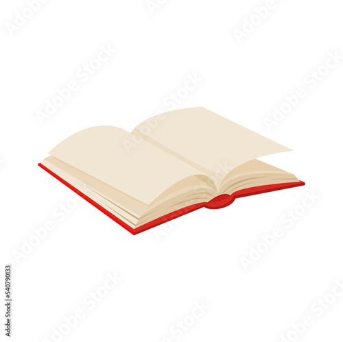 Textbook, library magazine catalog document. Vector open book in hard cover with blank pages, business literature, bestseller in red hardcover