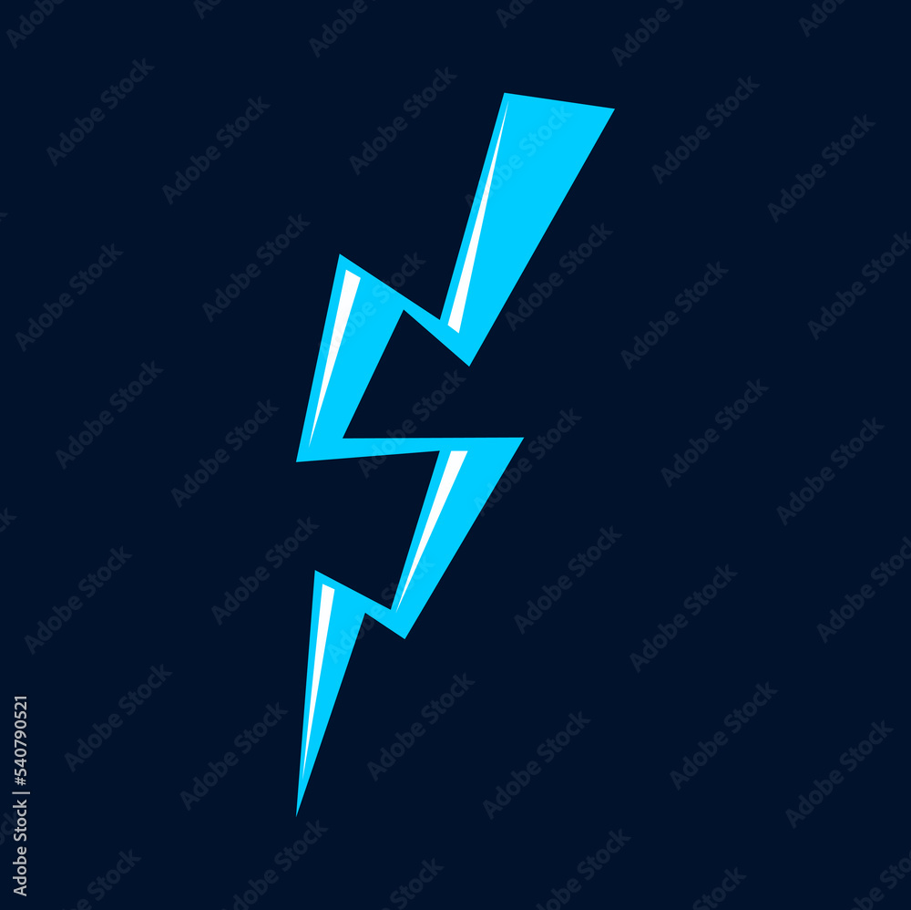 Thunder bolt of blue light, electric energy power, magic flash. Vector magical power or storm weather lightning strike. Cartoon blue thunderbolt Thunder bolt of blue light, electric energy power, magic flash. Vector magical power or storm weather lightning strike. Cartoon blue thunderbolt