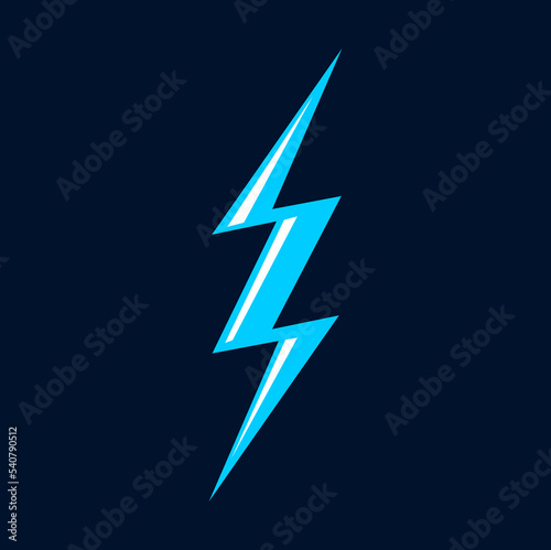 Zigzag shape thunderbolt, electrical discharge cartoon blue lightning. Vector flash, thunder bolt of light, thunderbolt or thunderstorm