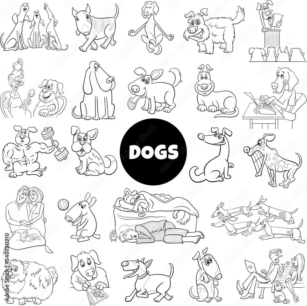 black and white cartoon dogs comic characters big set black and white cartoon dogs comic characters big set
