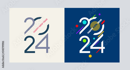 Happy New Year symbol 2024. Greeting banner logo design illustration. Creative and colorful 2024 number design template New Year. Vector illustration, creative labels, christmas decoration.