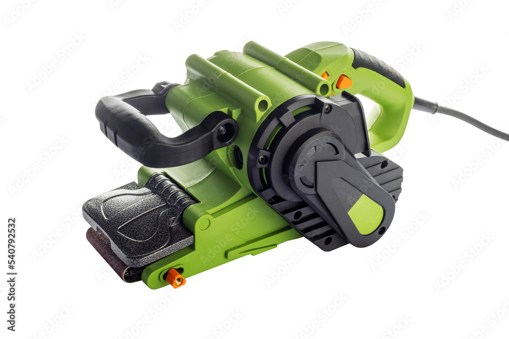 Electric sander on a white background. Electrical belt grinding machine Electric sander on a white background. Electrical belt grinding machine
