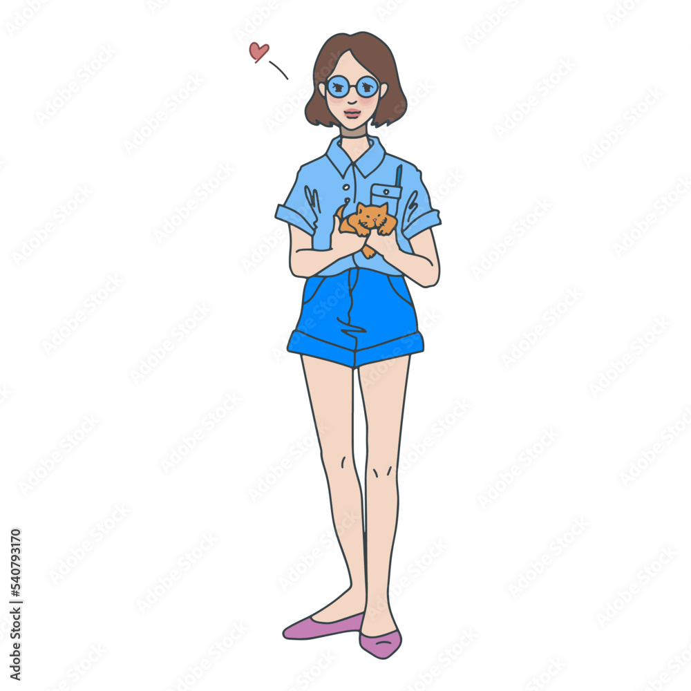 illustration girl volunteer with a kitten in her hands illustration girl volunteer with a kitten in her hands