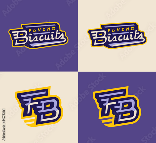 Modern & fun hockey wordmark and text-based Flying Biscuit logos for beer league team. Editable vector file.