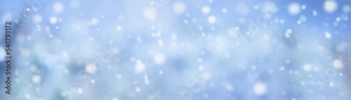 Blue winter background with snow texture and falling snowflakes - Cold sunny winter landscape in Christmas season - Panorama with space