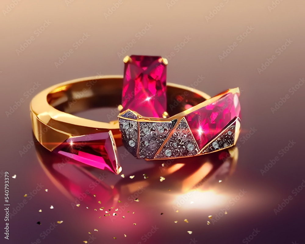 gold ring with red rubin and small diamonds woman luxury jewelry gold ring with red rubin and small diamonds woman luxury jewelry