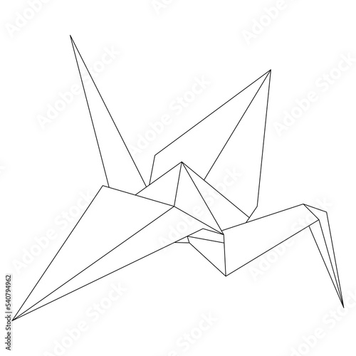 Origami crane vector outline illustration icon isolated on white background. Japanese traditional origami crane for infographic, website or app. Geometric line shape for art of folded paper.