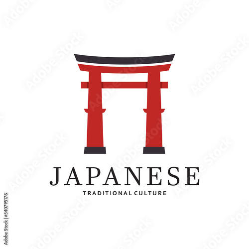Japanese torii gate logo design vector illustration template
