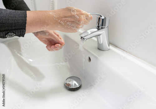 Washing Hands, Woman Wash her Palms, Soapy Arms