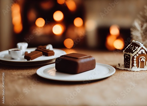 chocolate cake with christmas decorations