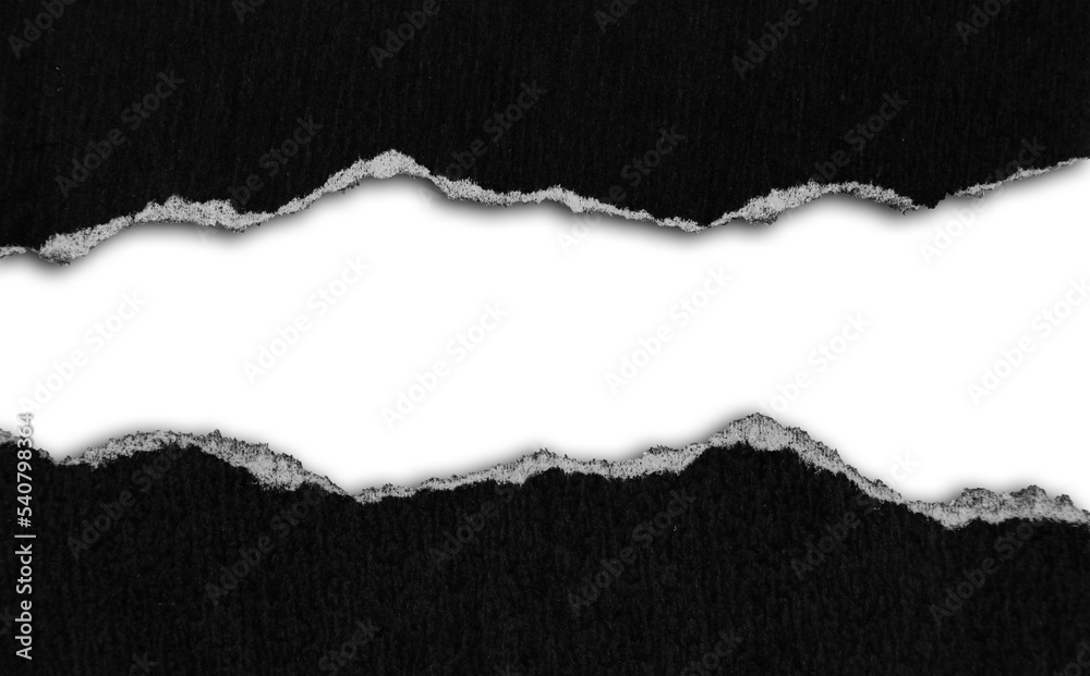 Gap in ripped black paper on white Gap in ripped black paper on white