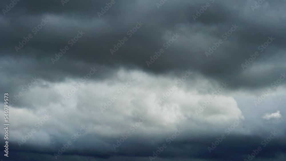 Footage with dramatic sky and dark grey fast moving storm clouds. Stormy cloudy rainy weather timelapse. Nature overcast