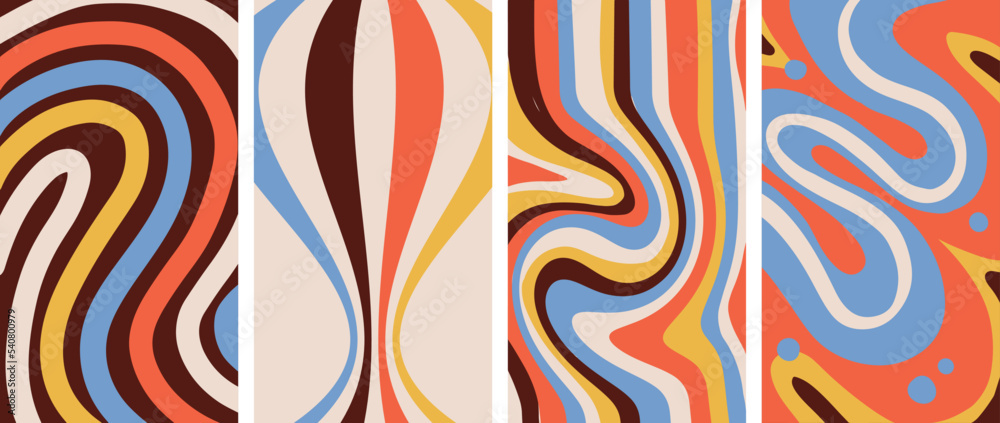 Set of Retro Groovy rainbow background templates with linear psychedelic geometric patterns. Vector hand drawn illustration. 70s bright desing 1920-1080 size Set of Retro Groovy rainbow background templates with linear psychedelic geometric patterns. Vector hand drawn illustration. 70s bright desing 1920-1080 size