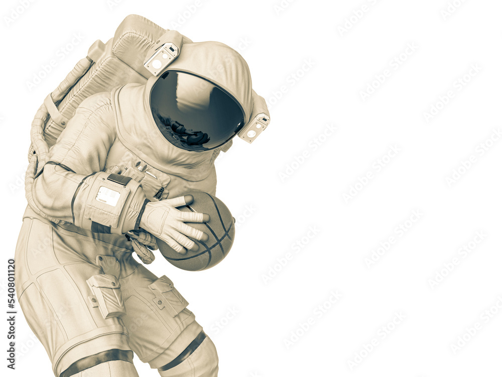 astronaut playing basketball close up with copy space astronaut playing basketball close up with copy space