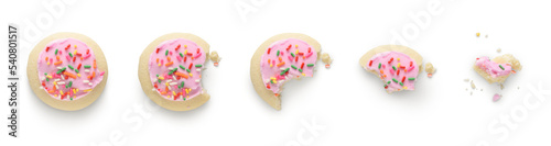 Photographie Steps of pink cookie being devoured