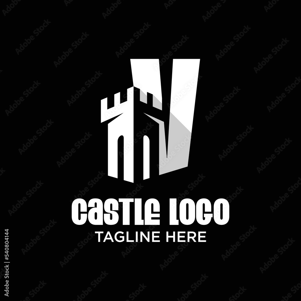 Letter V Castle Logo Design Template Inspiration, Vector Illustration.