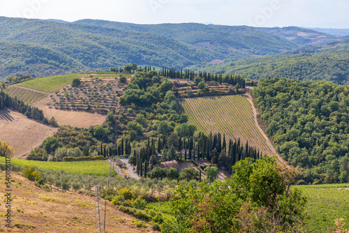 Vue sur le Chianti siennois depuis Radda in Chianti, Italie