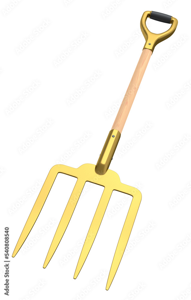 Garden pitchfork with wooden handle for harvesting hay on white background. Garden pitchfork with wooden handle for harvesting hay on white background.