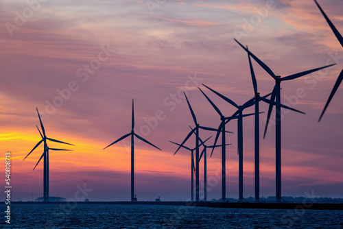 onshore wind farm at sunrise