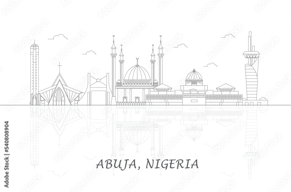 Outline Skyline panorama of city of Abuja, Nigeria - vector illustration