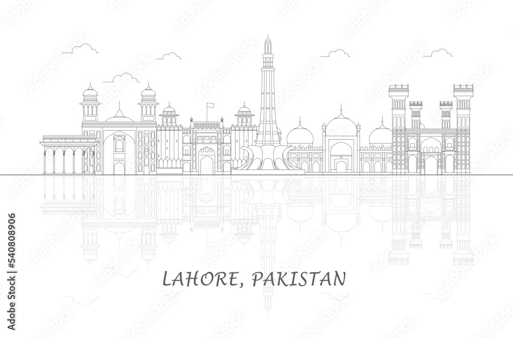 Outline Skyline panorama of city of Lahore, Pakistan - vector illustration