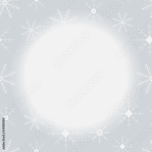 Winter snowflake frame. Copy space vector template. New Year, Christmas background for postcards, banners, greeting