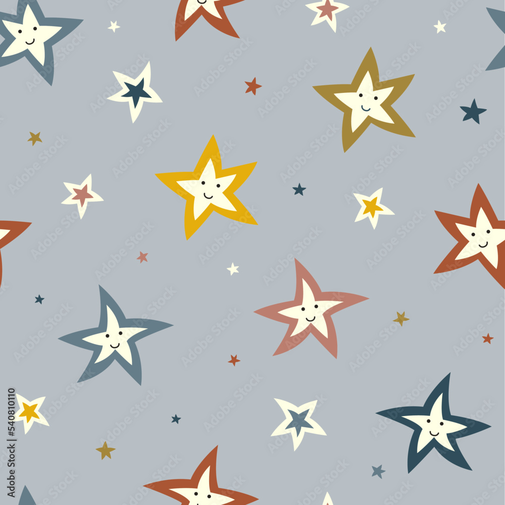 Seamless pattern with cartoon stars with cute faces Seamless pattern with cartoon stars with cute faces