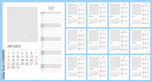 Calendar Planner for 2023. Calendar template for 2023. Stationery Design Print Template. Calendar Planner Organization Management.