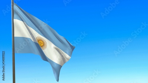 Schilderij op canvas flag of Argentina waving in the wind on flagpole against the sky 3d-rendering
