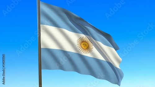flag of Argentina waving in the wind on flagpole against the sky 3d-rendering