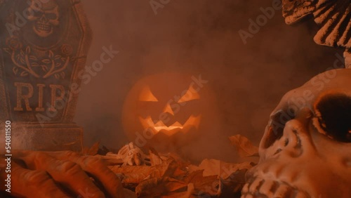 Carved pumpkin, jack o lantern, halloween theme, halloween decorations