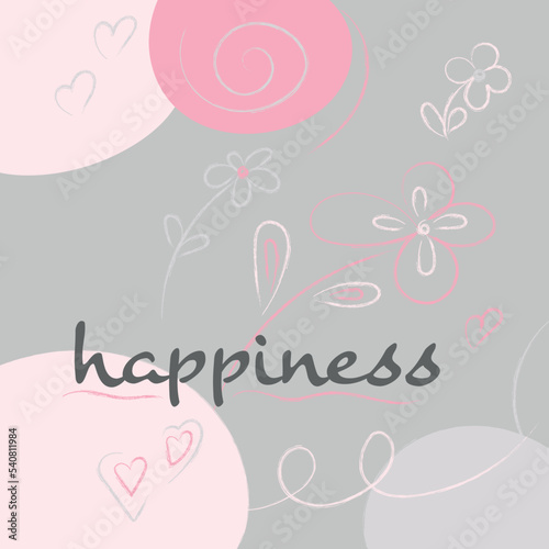 cute postcard gray with pink, pencil, happiness