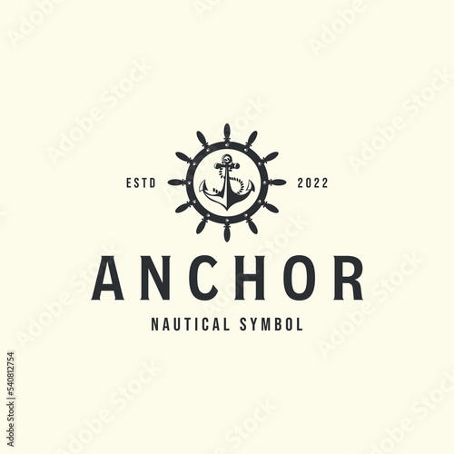 anchor with vintage style logo vector template design, nautical style logo illustration