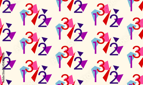 Seamless vector pattern made of 1, 2, 3 digits and simle geometry