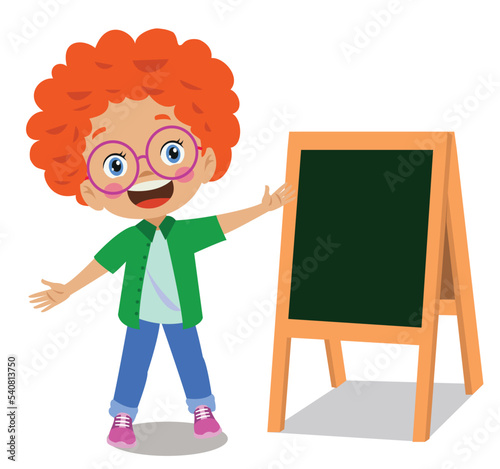 cute happy kids and chalkboard