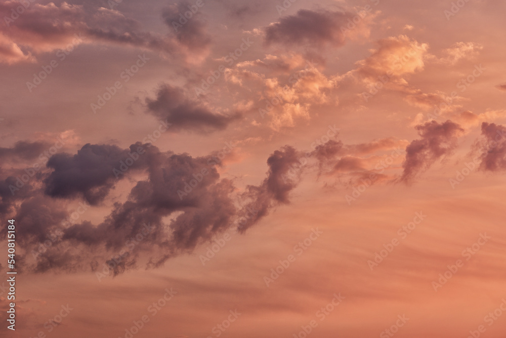 Nature bright pink colored Cloudscape at sunset.