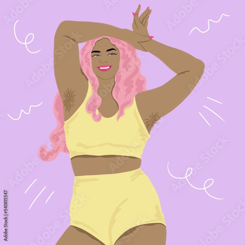 Woman posing with armpit hair