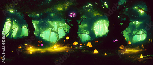 Artistic concept painting of a magic forest , background illustration.