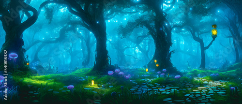 Artistic concept painting of a magic forest , background illustration.