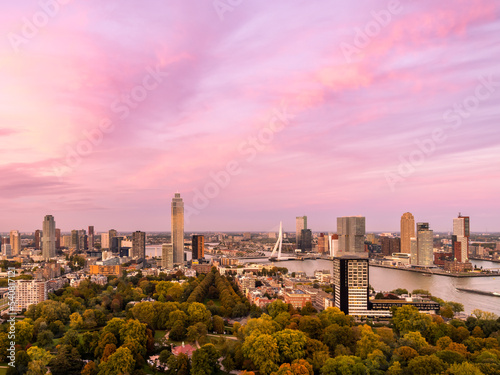 Skyline of Rotterdam during sunset