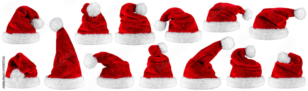 © stockphoto-graf - big set collection of red santa claus christmas hat seasonal design pattern isolated white background